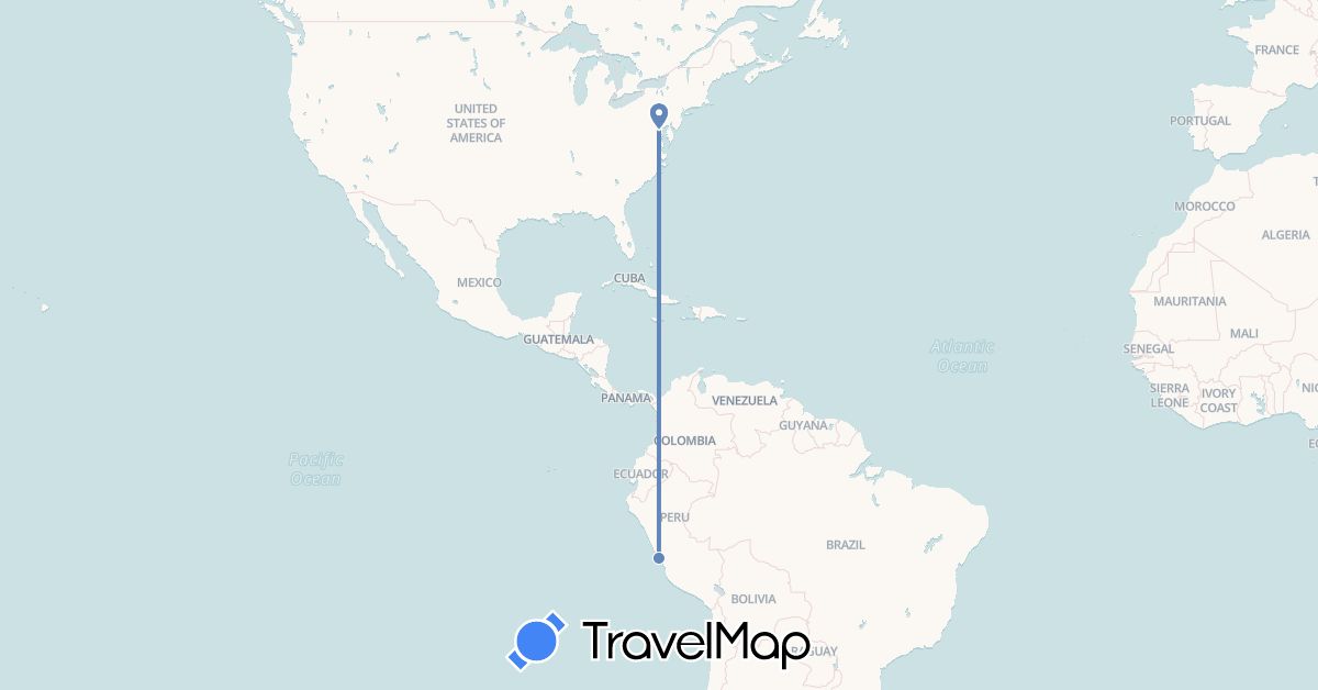 TravelMap itinerary: driving, cycling in Peru, United States (North America, South America)